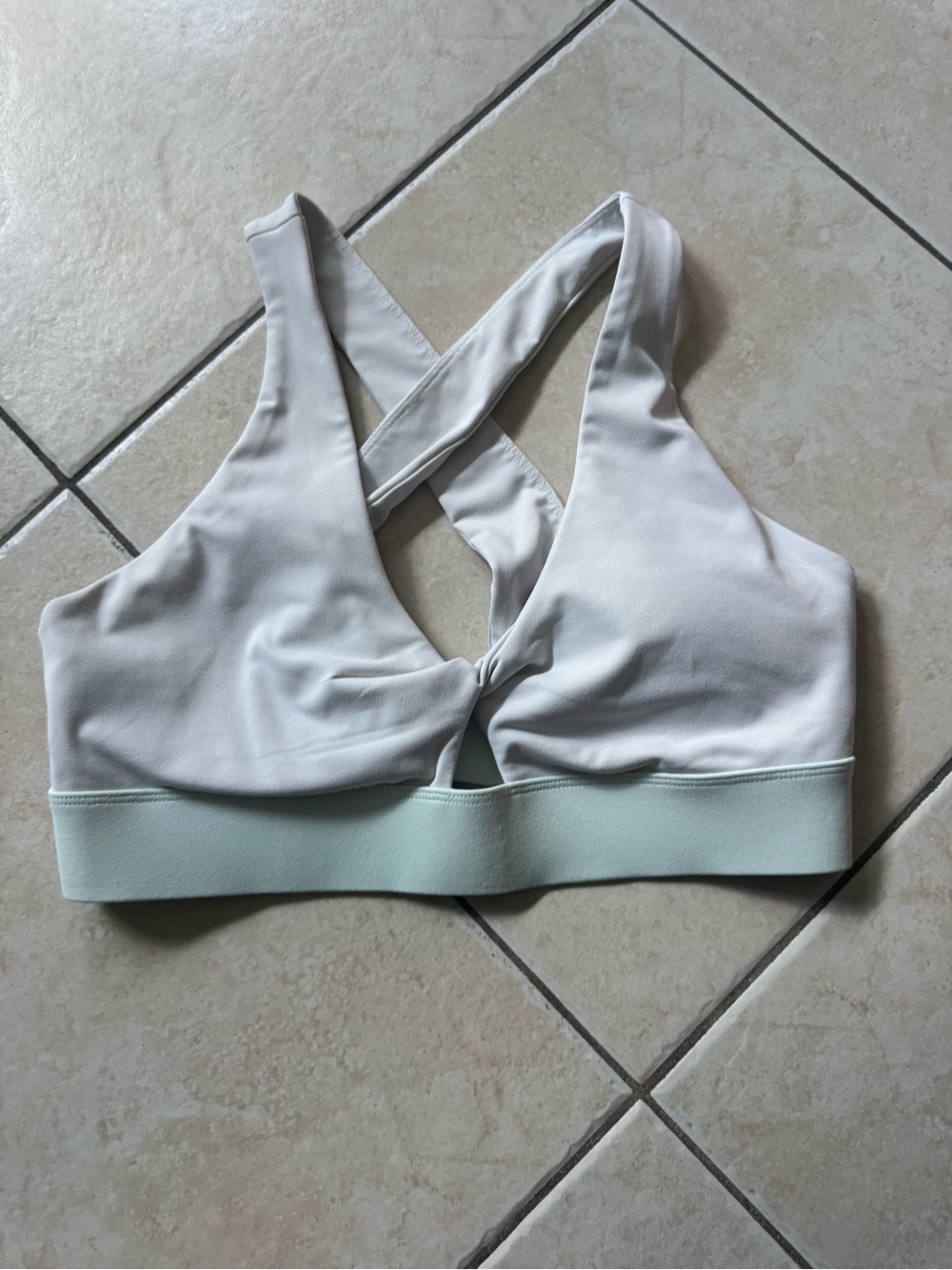 Fabletics Ivory Sports Bra with Mint Band